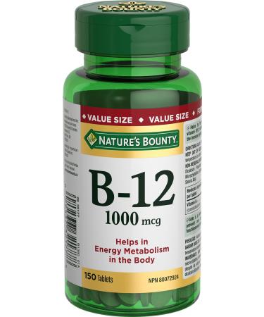 Nature's Bounty Vitamin B12 1000mcg Value Size Helps in energy metabolism in the body 150 Tablets