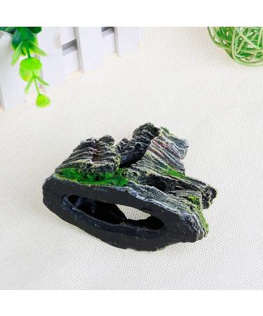 2PCS Aquarium Rock Cave Decoration with Green Grass | Resin Fish & Shrimp Hiding Accessories | Mountain View 11x9x11cm & 10x5.5x10cm - Buy Online on GoSupps.com