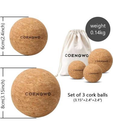 COENGWO Cork Massage Ball Set - Myofascial Release & Trigger Point Therapy Kit with Carry Bag - 3 Balls for Muscle Knots & Deep Tissue Relief - Buy Online on GoSupps.com