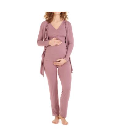 Herzmutter Maternity Homewear Set for Women - Three Piece Nursing Pyjamas - Pregnancy Wellness Set - Leisure Suit for Pregnancy and Breastfeeding - Trousers Top Cardigan - 8100 XXL Pink