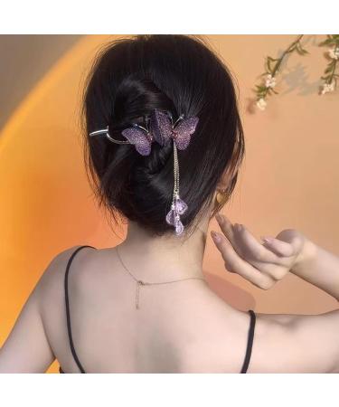 Butterflies Hairpin Hair Accessories Nonslip | Hair Grab Clips Elegant Hairpin For Women Rhinestone Tassel Hair Chain Tassel Hair Chain Purple - Buy Online on GoSupps.com