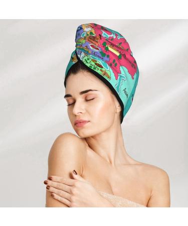 Hair Towel Wrap - Quick Drying Cartoon Map of Europe Turban | Hair Drying Towel with Button - Buy Online on GoSupps.com