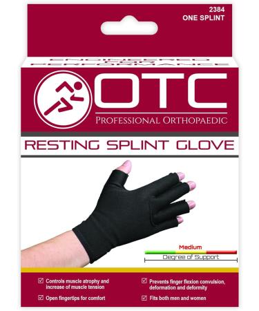 OTC Resting Splint Glove for Left Hand - Large 5 Finger Semi-Rigid Splints with Open Tips - Black - Buy Online on GoSupps.com