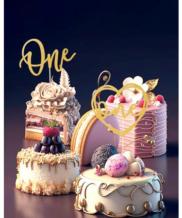 Cake Topper for 1st Birthday - Glitter Golden Wedding First Anniversary Cake Decorating Supplies Baby Photo Booth Props Cake Toppe Gold-01 - Buy Online on GoSupps.com