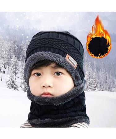 Kids Winter Warm Black Knitted Hat Scarf Touchscreen Gloves Set - 4PCS - Buy Online on GoSupps.com