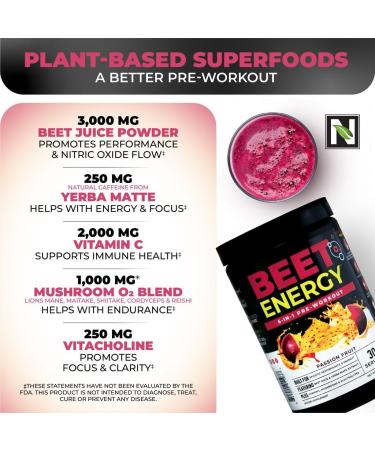 Nutrology Beet Energy O2 Pre Workout Beet Juice Powder - Boost Energy Endurance & Nitric Oxide with Beet Powder Yerba Mate Adaptogens & Electrolytes Passion Fruit Flavor 30 Servings - Buy Online on GoSupps.com