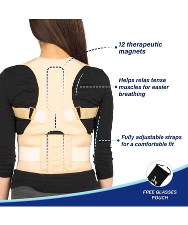 Juniper's Secret Magnetic Back Posture Corrector for Men & Women - FREE Eyeglass Pouch | Beige S/M (Up to 5 ft) - International Shipping Available - Buy Online on GoSupps.com