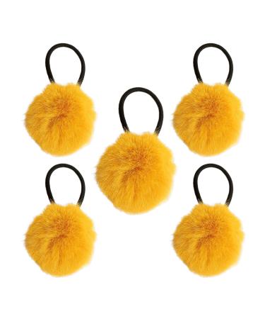 Girls Hair Ties Chic Furry Ball Hair Ties | Fashion Hair Accessories Furry Ball Ponytail Holder for Daughter Sister Friends Wife Family turmeric