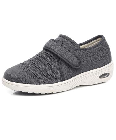 WCXTY Diabetic Shoes Memory Foam Edema Slippers with Velcro Fastener Comfortable Broad Adjustable Bandage Shoes Breathable Washable for Arthritis Edema (Color : Gris Size : 6) 6 Gris
