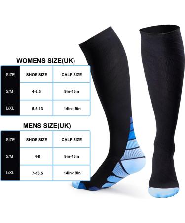 Compression Socks for Women & Men - Black with Blue - L-XL - For Running, Flight, Sports, Travel - Unisex Fitness Gear for Jogging, Hiking, Cycling, Mountain Climbing - Helps with Shin Splints - Buy Online on GoSupps.com