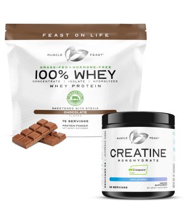 Muscle Feast 100% Whey + Creatine Bundle: (1) 100% Whey Protein (Chocolate 5lb) + (1) Creatine Powder (Unflavored 300g)