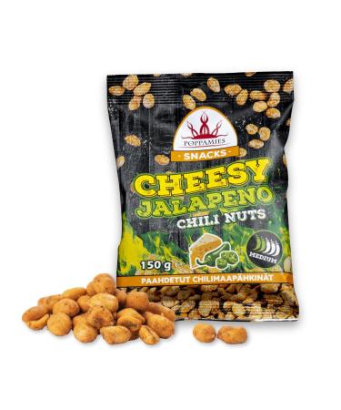 Poppamies Peanuts with jalapeno and cheese - Spicy nuts are a great choice for snacking - Gluten free - Spicy: Medium - 150g