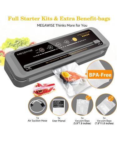 MegaWise 80kpa Vacuum Sealer Machine with Bags & Cutter - One-Touch Automatic Food Saver for Dry, Moist, Fresh Items - Buy Online on GoSupps.com