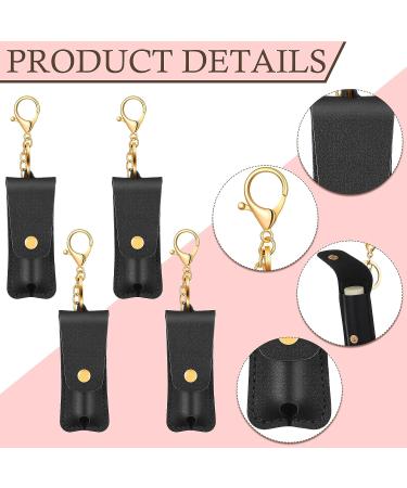 Oudain 4 Pcs Lipstick Holder Keychain  Women Soft Leather Clip on Lipstick Sleeves Pouch Lip Balm Holder Travel Accessories Assorted Color (Black) - Buy Online on GoSupps.com