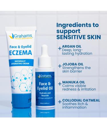 Grahams Natural Face & Eyelid Eczema Relief Kit - Treatment for Dry Skin, Eczema, Perioral & Seborrheic Dermatitis | Itch Relief - Moisturizing Face Cream (1.76 fl oz) + Eyelid Oil (1.69 fl oz) - Buy Online on GoSupps.com