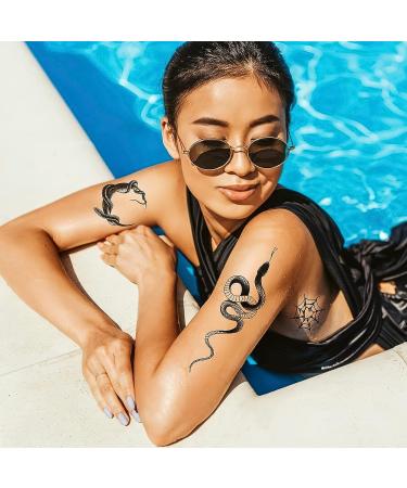 Snake Temporary Tattoo 6 Sheets - Tribal Serpent Mamba Black Roses Spider Web Sword - Party Favors Body Art for Men & Women - Halloween - Buy Online on GoSupps.com