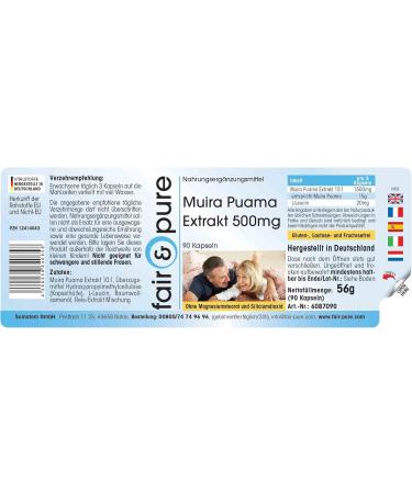 Fair & Pure Muira Puama 500mg Extract (10:1) - Vegan Capsules | 90 Count - Buy Online on GoSupps.com