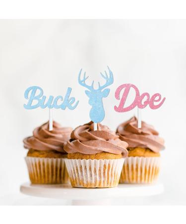 18pcs Glitter Cupcake Topper Doe or Buck Gender Reveal Theme Decor Supplies Boys Girls Happy Birthday Party Decorations - Buy Online on GoSupps.com