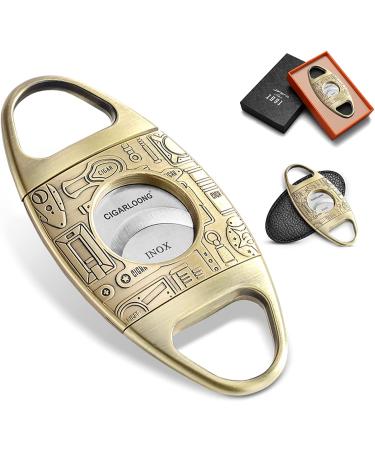 Cigar Cutter Accessories Cigar Cutter Stainless Steel Bronze Engraved Double Cut Blade Cigar Guillotine (Color:Gold1 (Color : Gold1)