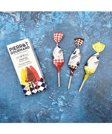 Pierrot Gourmand - Case of 3 lollipops - Fer de lance - Fresh milk caramel lemon and grenadine - Buy Online on GoSupps.com