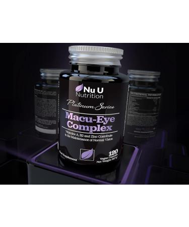 Macu Eye Supplement 120 Vegan Capsules - 4 Month Supply with Lutein, Zeaxanthin, Bilberry & Vitamins A, B2, E - Zinc for Vision - UK Made - Buy Online on GoSupps.com