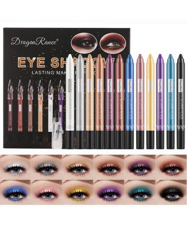 Sitovely 12 Pcs Matte Eyeshadow Stick Set with Sharpener Cap  Long Lasting Pearly Sparkle Glitter Eyeshadow Pencil Shimmer Metallic Eye Shadow Makeup