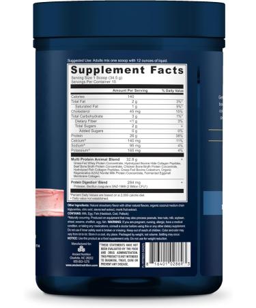 Ancient Nutrition Multi Protein Animal Based Powder 26g Protein Grass Fed Whey Bone Broth Collagen Peptides Colostrum & Probiotics Supports Joint & Gut Health Strawberry 15 Servings - Buy Online on GoSupps.com