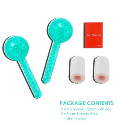 Green Ice Globes Set for Facial Cooling - Reduce Puffiness, Dark Circles & Tighten Skin - Eye & Neck Cold Glass Roller Ball for Cryotherapy Sticks - Enhance Circulation - Buy Online on GoSupps.com