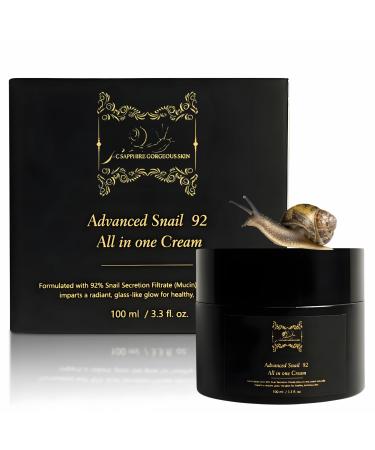 SC Sapphire's Advanced Snail Mucin 92% All In One Moisturizer & Revitalizing Cream | 90-Day Hydrating Treatment for Dry Skin Blemishes and Fine Lines