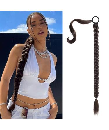 SEIKEA Upgraded Long Braid Ponytail Extension with Elastic Tie Straight Sleek Wrap Around Braid Hair Extensions Ponytail Natural Soft Synthetic Hairpiece Black Brown 34 Inch(After Braided 30 Inch) 1PCS 34 Inch (After Braided 30 Inch) 180 Gram Black Brown