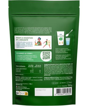 NUTRI & CO Kyowa Bio-Fermented L-Glutamine Powder - Vegetable & 100% Pure 5000mg - Amino Acid Bodybuilding & Recovery - 150g Neutral Flavor - Vegan - Made in France - Buy Online on GoSupps.com