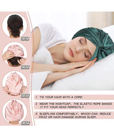 Silk Hair Wrap Set - 3-Piece Bonnet for Natural Curly Hair (Black, Rose Gold, Green) - Buy Online on GoSupps.com