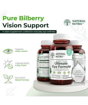 Natural Nutra Ultimate Eye Health Supplement - Bilberry & Blueberry Extract Blend for Day and Night Vision Support Promotes Color Perception & Eye Clarity - Non-GMO Vegan - 30 Capsules (Pack of 3) 90 Count (Pack of 1) - Buy Online on GoSupps.com