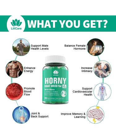 Horny Goat Weed & Maca Gummies for Men & Women - Natural Energy Booster with L-Arginine, L-Citrulline, DHEA & More - 2 Packs, 120 Count, Green Grape Flavor - Buy Online on GoSupps.com