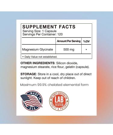 Magnesium Glycinate 500mg Capsules | High Absorption Chelated Formula | Pure Mineral Supplement for Men & Women | 120 Veggie Caps | Made In USA - Buy Online on GoSupps.com