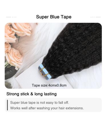 SUYAA 18 Inch Natural Black Kinky Straight Tape in Hair Extensions - 20PCS Skin Weft Human Hair Extensions for Women - 50g/Pack, 1B Natural Black - Buy Online on GoSupps.com