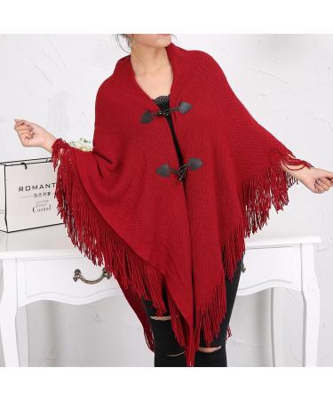 Warm Ladies Triangular Scarf - Cozy Watermelon Red Autumn Wrap with Button Bib - Buy Online on GoSupps.com