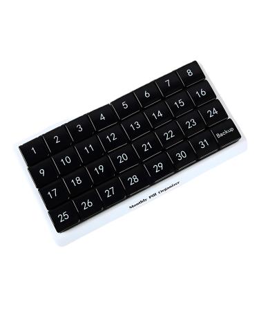 Portable Pill Organiser Storage Dustproof 31 Day One Month Detachable Carry On Split Pill Boxes Easy to Clean Large Compartments for Vitamins Medications Supplements 2)black