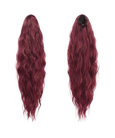 65cm Burgundy Fine Long Braid Ponytail Hair Extension - Natural Curly Synthetic Clip-In for Women - Buy Online on GoSupps.com