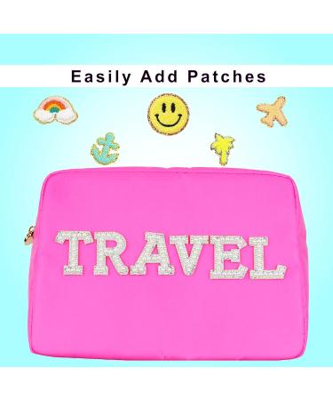 DANCOUR Large Pink Makeup Bag & Toiletry Organizer for Women - Nylon Cosmetic Pouch, Travel-Friendly, Preppy Style - Hot Pink Makeup Storage for Girls - Buy Online on GoSupps.com