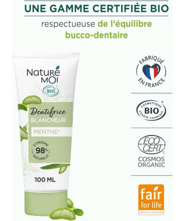 Natur Moi - Whitening Toothpaste - Toothpaste with Organic Aloe Vera and Active Fluoride - Mint Flavor - 98% Natural Origin - Certified Organic - 100 ml - Made in France - Buy Online on GoSupps.com