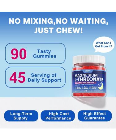 90 Count | Magnesium L-Threonate Gummies 2000mg, Magnesium Threonate Supplement for Adults & Kids, Support Cognition, Restful Sleep & Muscle Health, Sugar Free, Vegan, Non-GMO, Raspberry Flavor 90 Count (Pack of 1) - Buy Online on GoSupps.com