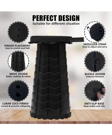 Portable Folding Stool for Adults - Lightweight Telescopic Seat, 500 LB Capacity - Ideal for Camping, Fishing, BBQ - Indoor/Outdoor Use - Black - Buy Online on GoSupps.com