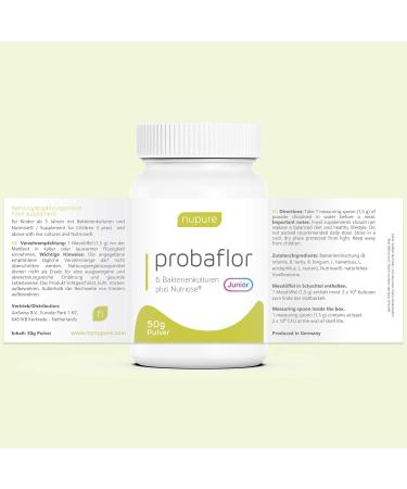 Nupure Probaflor JR 50G - Daily Gut Powder for Kids 3+ | 6 Probiotic Strains 2 Billion KBE Supports Digestive Health & Antibiotic Recovery - Buy Online on GoSupps.com