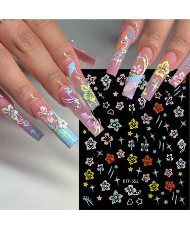 6 Sheets Flower Nail Stickers - 3D Self-Adhesive Hibiscus Nail Art Decals for Summer Designs - Perfect for Women & Girls DIY Acrylic Nails - Buy Online on GoSupps.com