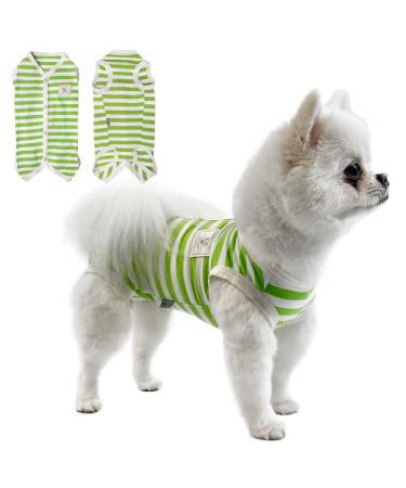 TONY HOBY Dog Pajamas Dog Summer Pajamas without Sleeves Dog Overall with Stripes (White & Green M) M White & Green