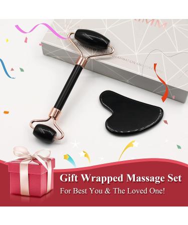 ZUKIMM Facial Jade Roller and Gua Sha Set - Reduce Wrinkles, Puffiness, and Sculpt Jawline - Black Stone Skin Massager - Buy Online on GoSupps.com