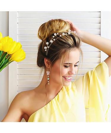 KALIONE White Pearl Double Crown Headband for Women - Elegant Wedding Bride Hair Accessories with Faux Pearls - Perfect Bridal Gift - Buy Online on GoSupps.com