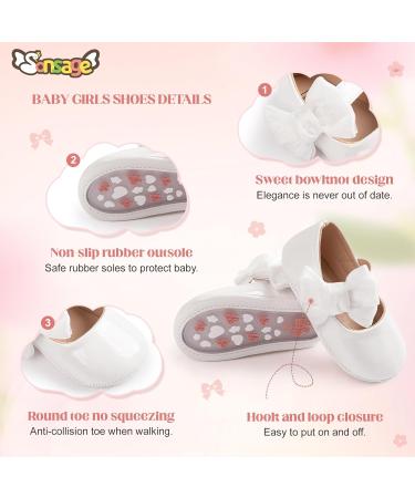 Sonsage Infant Baby Girls Bowknot Mary Jane Anti-Slip Princess Flats 12-18 Months - White - Buy Online on GoSupps.com