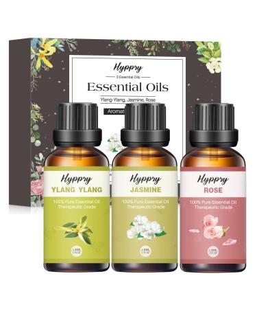 3 x 30ml Floral Essential Oils Set Premium Aromatherapy Scented Oils for Diffusers for Home Skin Care Candle Making - Ylang Ylang Jasmine Rose